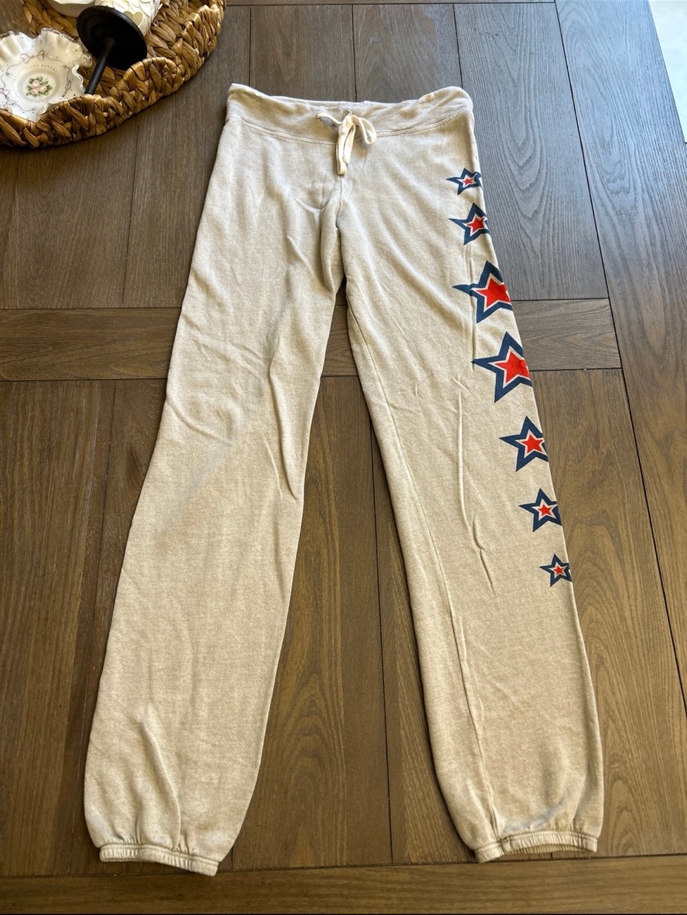 Sundry Beige Track Pants with Red & Navy Star Side Print